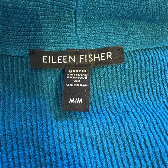 Eileen Fisher Teal Blue Linen Blend Open Front Longline Cardigan Sweater Medium - Picture 7 of 8